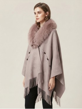 Wool Cape W/ Faux Fur and Rhinestones